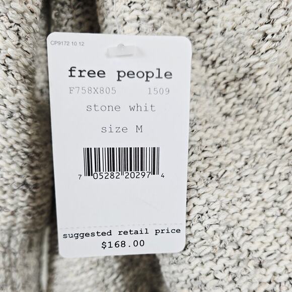 Free People Stone White Crop V Open Hi Low Cardigan Winter Warm Womens M NWT - Picture 3 of 5